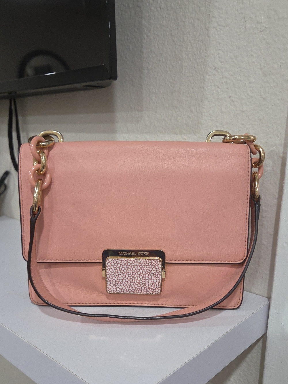 Michael Kors Blush Pink Leather Shoulder Bag with Genuine Stingray Skin